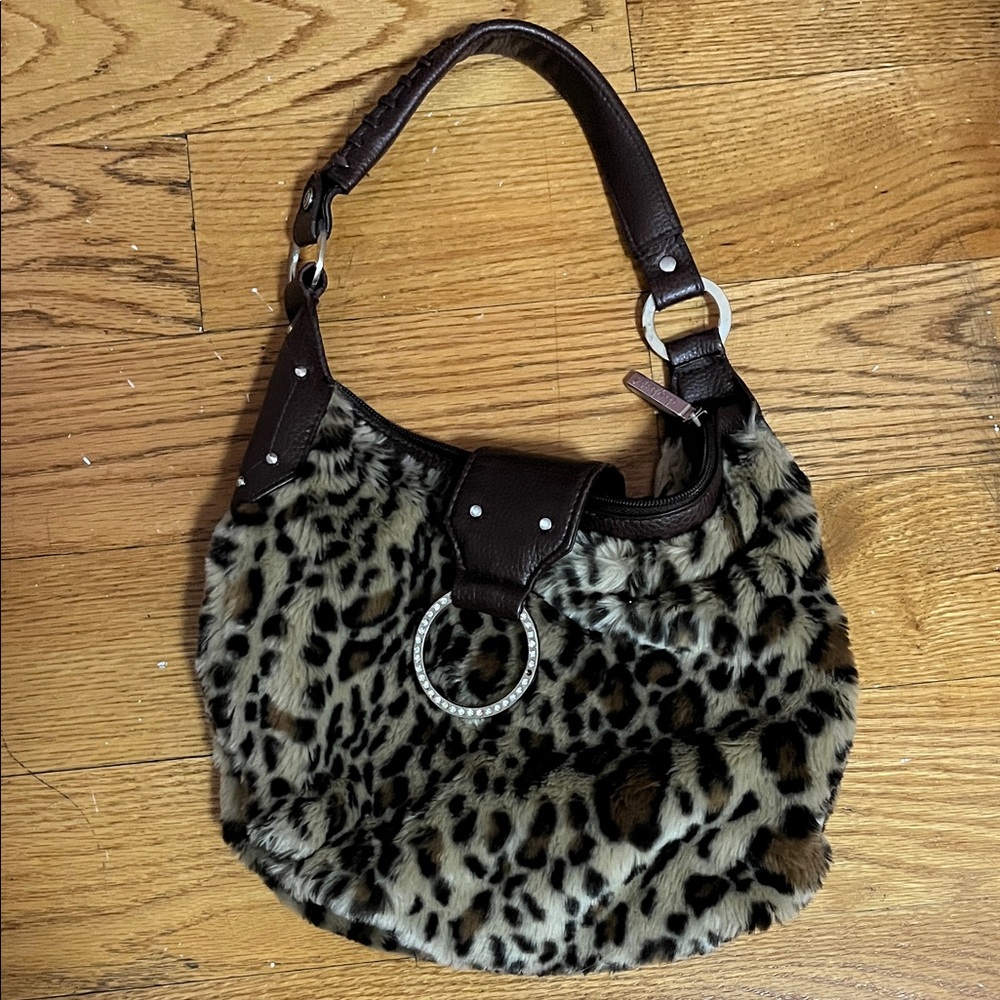Leopard Print Faux Fur Shoulder Bag